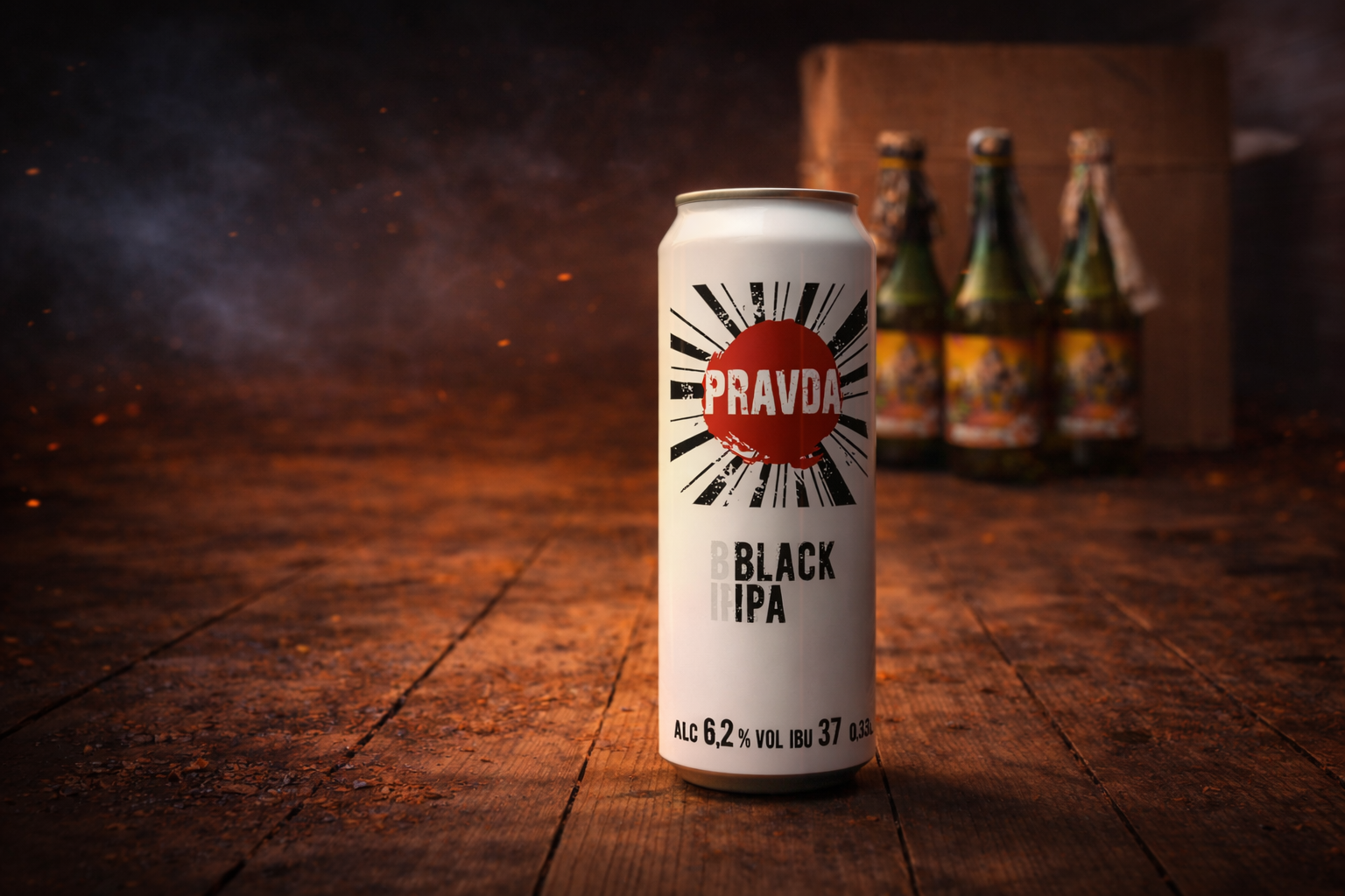 Pravda beer in a bar setting